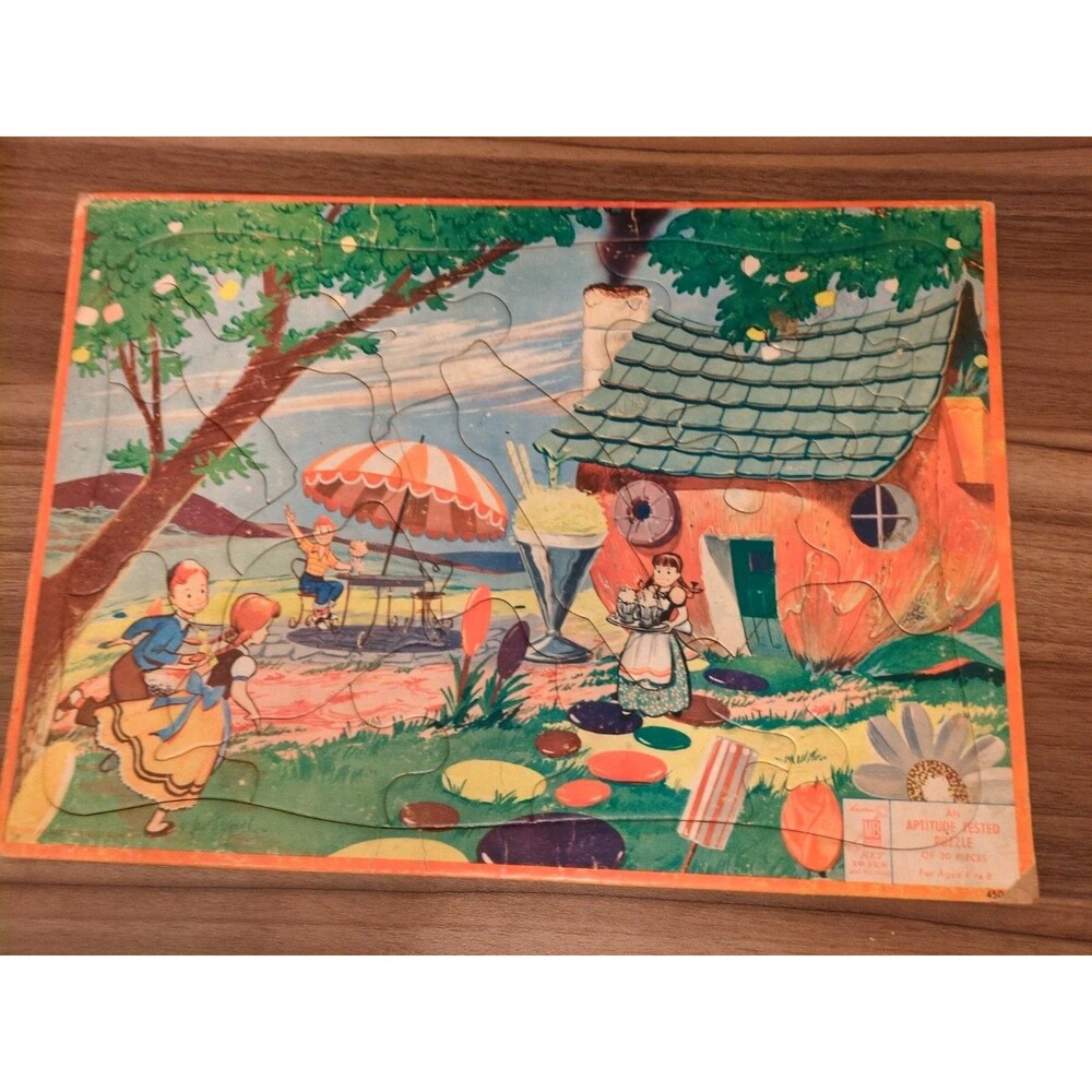 Milton Bradley Children On Candy House Beach Aptitude Tested Puzzle Of 20 Pieces